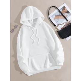 Casual Letter Print Hoodie, Drawstring Hooded Pocket Fashion Loose Fall & Winter Sweatshirt, Women's Clothing