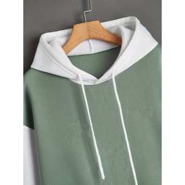Color Block Kangaroo Pocket Hoodie, Casual Long Sleeve Drawstring Hoodie Sweatshirt, Women's Clothing