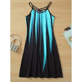 Color Block Criss Cross Dress, Casual Sleeveless Spaghetti Strap Dress, Women's Clothing