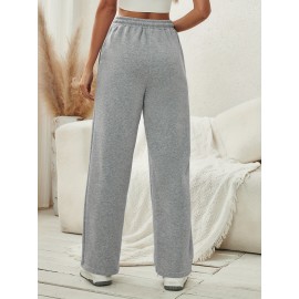 Solid Drawstring Wide Leg Pants, Casual Dual Pockets Pants, Women's Clothing
